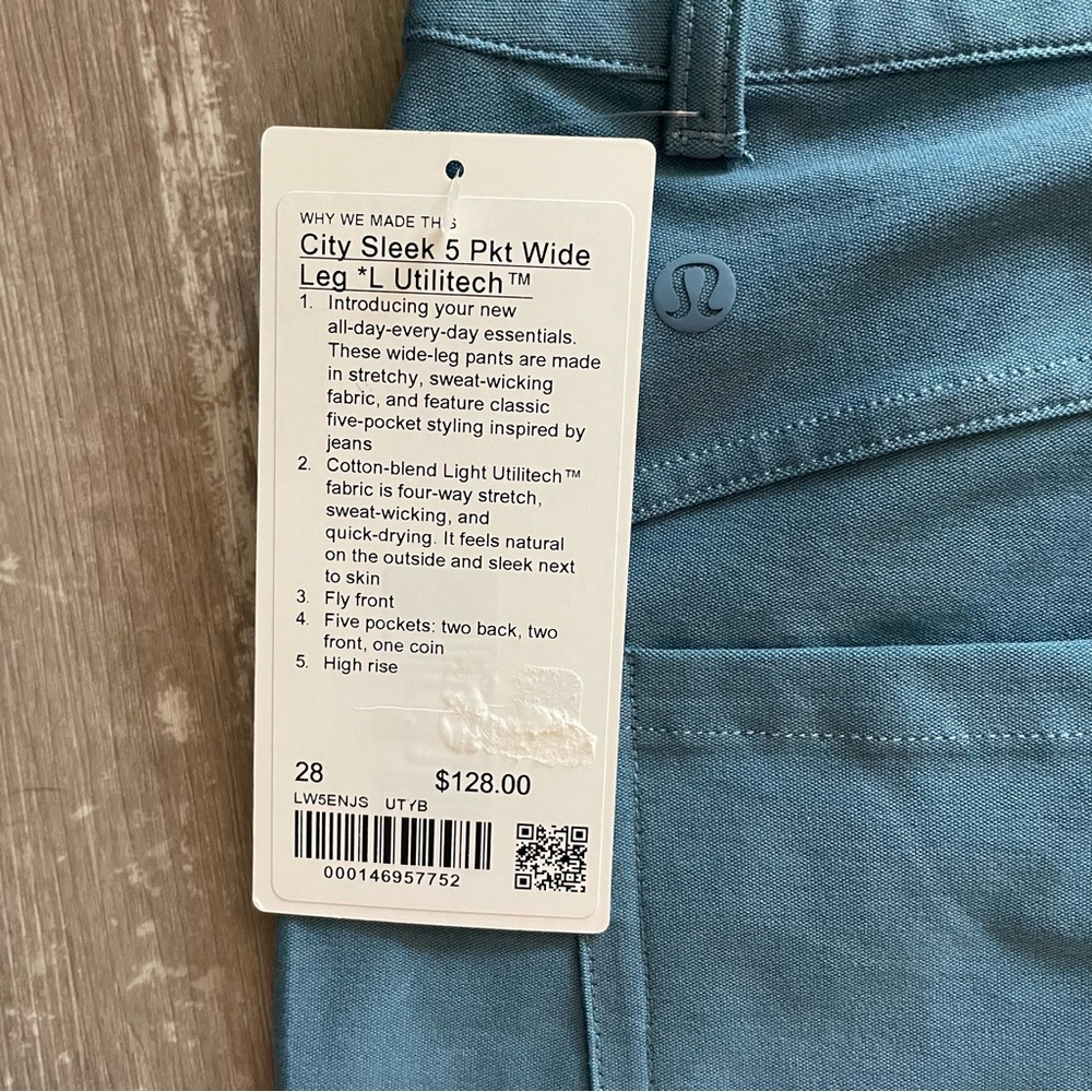 Waist 28” NWT Lululemon City Sleek 5 Pocket HR Wide-Leg Pant Utility Blue - Picture 3 of 7